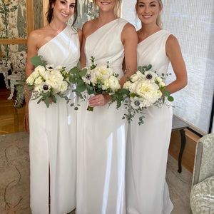 Dessy white bridesmaid dress